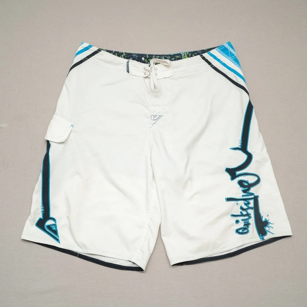 Vintage Quicksilver Board Shorts Men's 36 Graffiti Spellout Y2K Beach Grunge